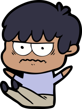 Bir insan tarafından çizilmiş sinirli çizgi film çocuğu.