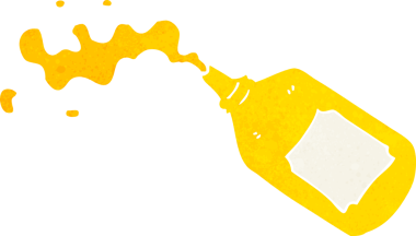 Bir insan tarafından çizilmiş hardal şişesi fışkırtan çizgi film.