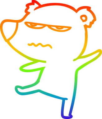 Sinirli ayı karikatürünü çizen gökkuşağı gradyanı bir insan tarafından çizilmiş.