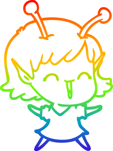 Gökkuşağı gradyan çizgi çizimi bir insan tarafından çizilmiş uzaylı bir kızın gülüşü.