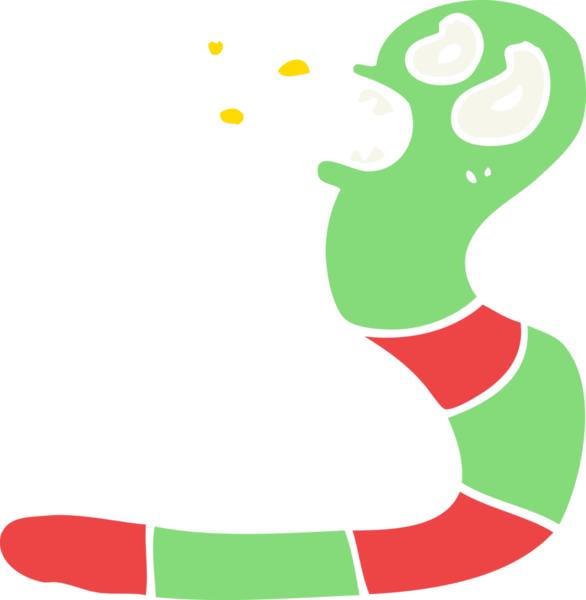 Düz renkli çizgi film. Bir insan tarafından çizilmiş korkmuş solucan.