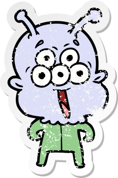 Bir insan tarafından çizilmiş mutlu çizgi film uzaylısının sıkıntılı çıkartması.