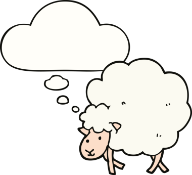 Bir insan tarafından çizilmiş düşünce balonlu bir koyun.