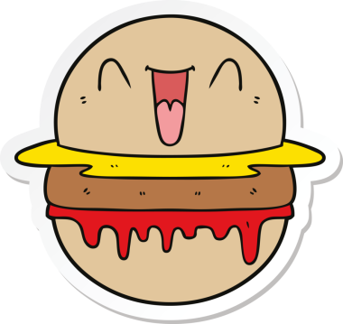 Bir insan tarafından çizilmiş mutlu burger karikatürü.