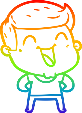 Gökkuşağı gradyan çizgi çizimi bir insan tarafından çizilmiş gülen bir karikatür adam