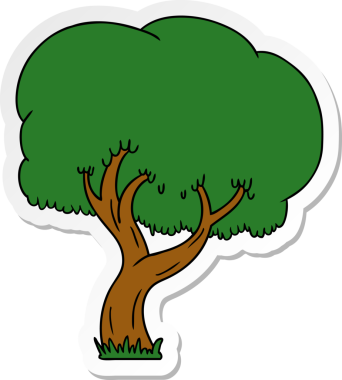 Bir insan tarafından çizilmiş bir yaz ağacının el çizimi karikatürü.