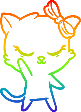 Gökkuşağı gradyan çizimi. Bir insan tarafından çizilmiş şirin bir çizgi film kedisi.