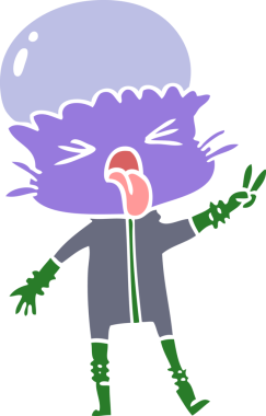 Bir insan tarafından çizilmiş garip düz renkli çizgi film uzaylısıName