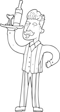 Bir insan tarafından çizilmiş siyah beyaz çizgi film garsonu.