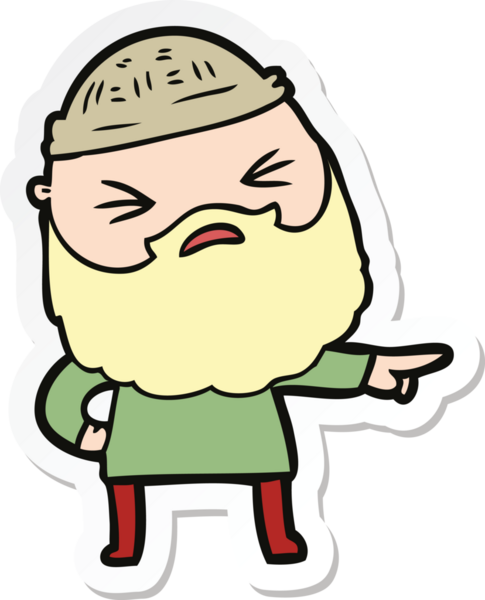 Bir insan tarafından çizilmiş sakallı bir karikatür adamın çıkartması.