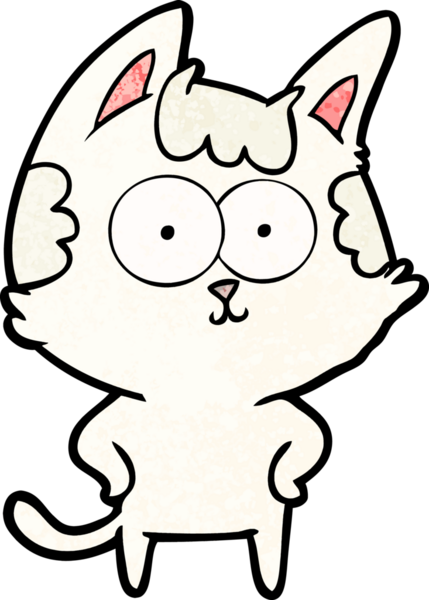 Bir insan tarafından çizilmiş mutlu çizgi film kedisi.