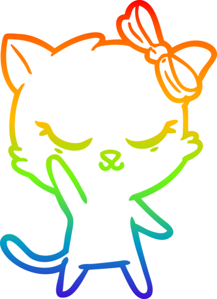 Gökkuşağı gradyan çizimi. Bir insan tarafından çizilmiş şirin bir çizgi film kedisi.