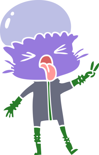 Bir insan tarafından çizilmiş garip düz renkli çizgi film uzaylısıName