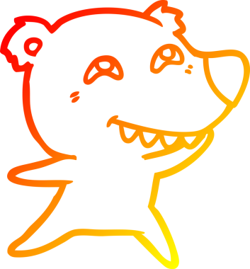 Bir insan tarafından çizilmiş dişleri gösteren çizgi film ayısının sıcak çizgi çizimi