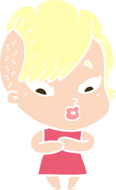 Düz renkli çizgi film bir insan tarafından çizilmiş kızı şaşırttı.