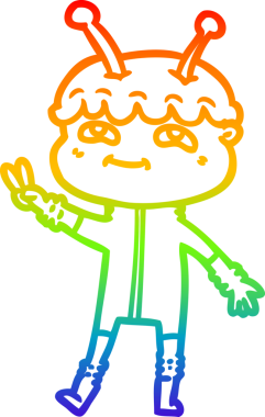 Gökkuşağı gradyan çizimi bir insan tarafından çizilmiş dost bir uzay adamının çizimi