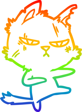 Bir insan tarafından çizilmiş sert bir çizgi film kedisinin çizimi.