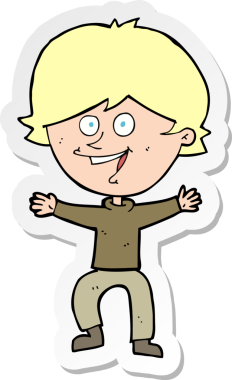 Bir insan tarafından çizilmiş mutlu bir çocuğun çıkartması.