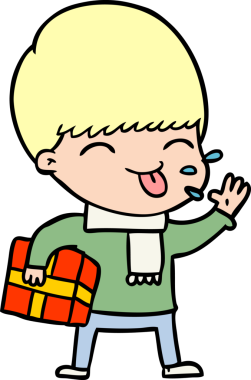 Çizgi filmci çocuk bir insan tarafından çizilmiş dili dışarı çıkarıyor.