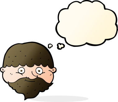 Bir insan tarafından çizilmiş düşünce balonlu sakallı bir adam.