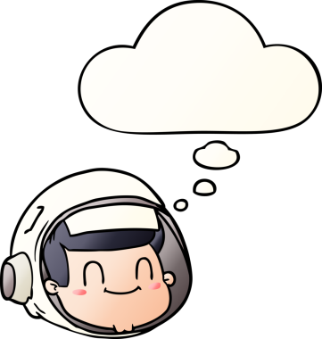 Bir insan tarafından çizilmiş, düşünce baloncuklu çizgi film astronot yüzü.