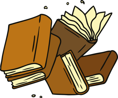 Bir insan tarafından çizilmiş bir kitap koleksiyonunun el çizimi karikatürü.