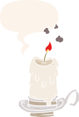 Mum tutacağında eski bir karikatür, insan tarafından çizilmiş bir konuşma baloncuğu.