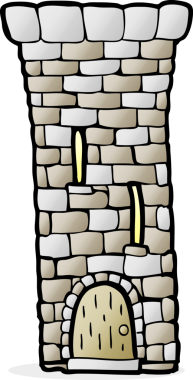 Bir insan tarafından çizilmiş eski bir kale kulesi çizimi.