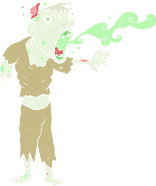 Bir insan tarafından çizilmiş iğrenç bir zombinin düz renk çizimi