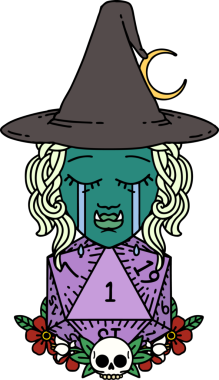 Retro Dövme Tarzı Hüzünlü Yarı Ork Cadı Karakteri