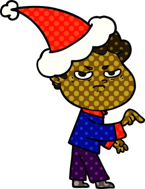 Bir insan tarafından çizilmiş Noel Baba şapkası giyen kızgın bir adamın el çizimi çizgi roman çizimi.