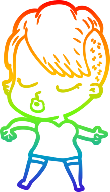 Gökkuşağı gradyan çizgi çizimi Bir insan tarafından çizilmiş güzel hippi kız