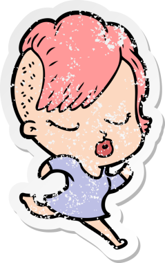 Çizgi film çıkartması. Bir insan tarafından çizilmiş güzel hippi kız.