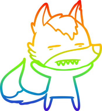 Gökkuşağı gradyan çizgi çizimi bir insan tarafından çizilmiş dişleri gösteren bir kurt çizgi