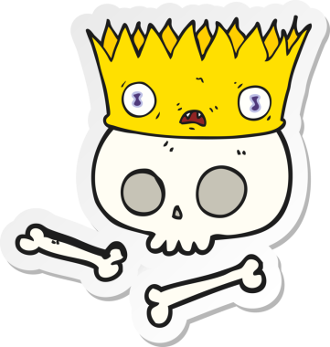 Bir insan tarafından çizilmiş eski kafatası üzerinde sihirli bir taç çıkartması.