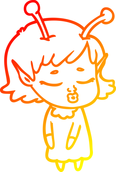 Bir insan tarafından çizilmiş sevimli bir uzaylı kız çizgi filmi.