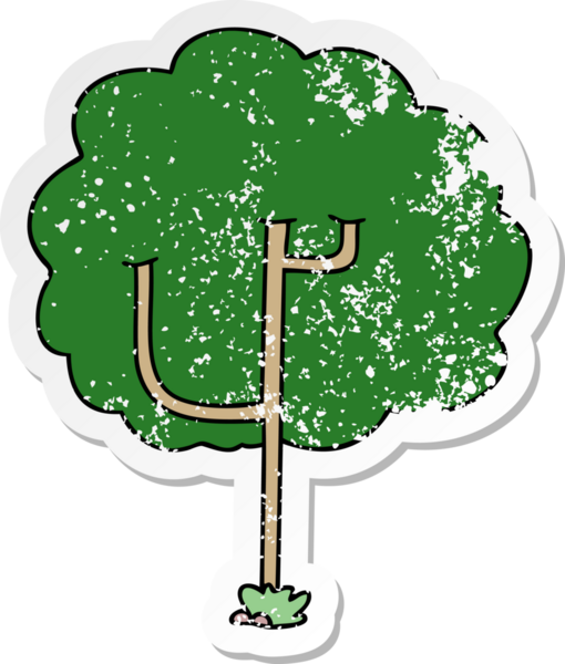 Bir insan tarafından çizilmiş garip bir el çizimi karikatür ağacının sıkıntılı çıkartması.