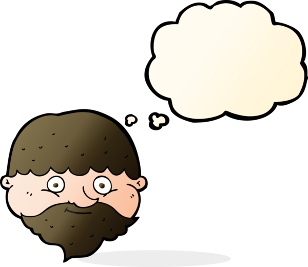 Bir insan tarafından çizilmiş düşünce balonlu sakallı bir adam.