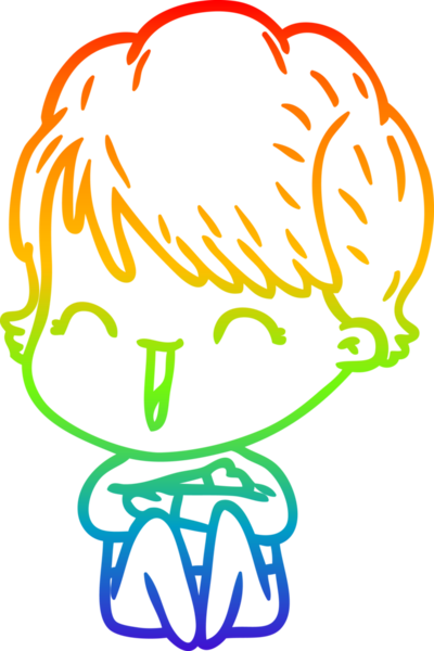 Gökkuşağı gradyan çizgi çizimi bir insan tarafından çizilmiş gülen bir kadın.