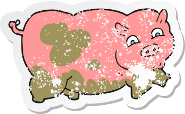 Bir insan tarafından çizilmiş bir domuzun gerilmiş çıkartması.