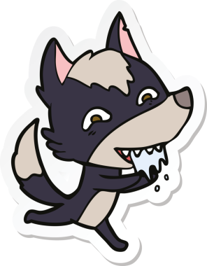 Bir insan tarafından çizilmiş aç kurt çizgi filminin çıkartması.