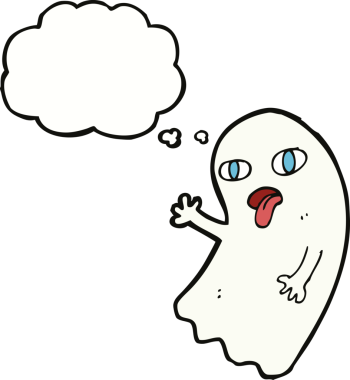 Bir insan tarafından çizilmiş düşünce baloncuklu komik çizgi film hayaleti.