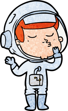 Bir insan tarafından çizilmiş kendine güvenen bir astronot çizgi filmi.