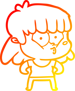 Bir insan tarafından çizilmiş, çizgi film karakteri ıslık çalan bir kız çizimi