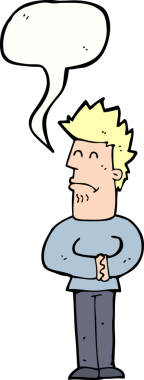 Bir insan tarafından çizilmiş konuşma balonlu sinirli bir adam.