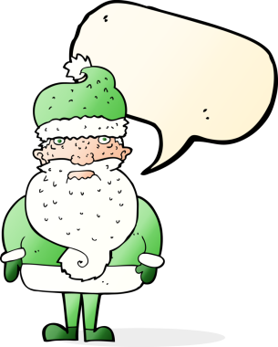 Bir insan tarafından çizilmiş konuşma balonlu Noel Baba çizgi filmi.