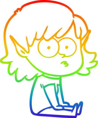 Gökkuşağı gradyan çizgi çizimi bir insan tarafından çizilmiş bir elf kızı