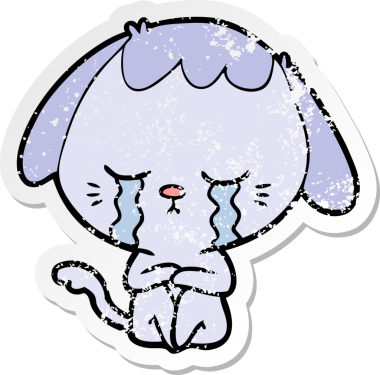 Bir insan tarafından çizilmiş ağlayan bir köpeğin sıkıntılı çıkartması.