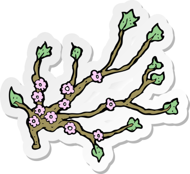 Bir insan tarafından çizilmiş bir karikatür çiçek dalı çıkartması.