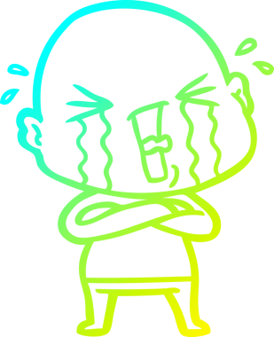 Bir insan tarafından çizilmiş, ağlayan kel bir adamın çizdiği soğuk çizgi.